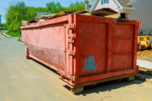 Recycling dumpsters container with trash-filled in Danbury, CT.